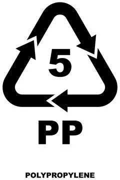 Plastic recycling code, bold black symbol with number five surrounded by arrows. Stock Illustration