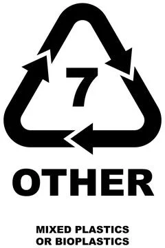 Plastic recycling code icon, number 7, black bold triangle with arrows. Stock Illustration