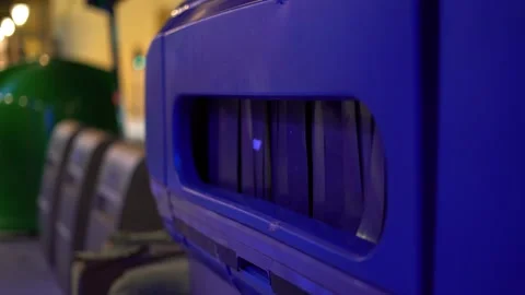 Plastic recycling container close up waste sorting station 스톡 동영상 329073750