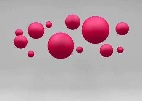 Plastic red balls flying on grey background, 3d illustration イラスト素材