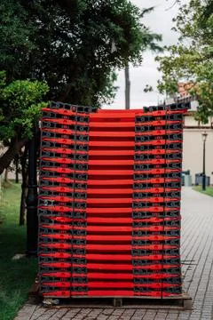 Plastic red fences in a stack outdoor Stock Photos