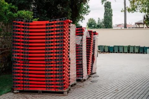 Plastic red fences in a stack outdoor Stock Photos