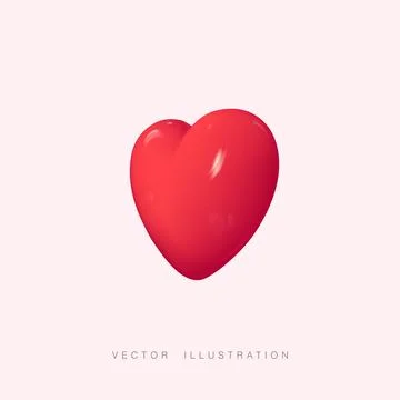 Plastic Red Heart Render. Realistic 3d design icon heart symbol love. Vecto.. Ilustração Stock