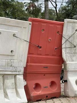 Plastic Road Barriers for Traffic Control in Malaysia Stock Photos