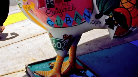 Plastic rooster sculpture settled in front of the souvenir shop. Stock Footage 152953210