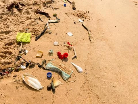 Plastic rubbish washed up from ocean Stock Photos