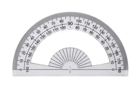 Plastic ruler, protractor isolated on white background 스톡 사진