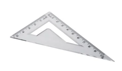 Plastic ruler, protractor triangle isolated on white background Stock Photos