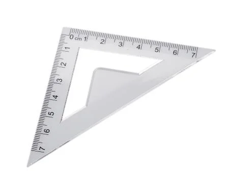 Plastic ruler, protractor triangle isolated on white background Stock Photos