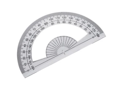 Plastic ruler, protractor triangle isolated on white background Fotos Stock