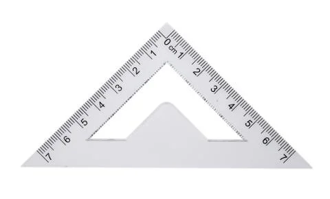 Plastic ruler, protractor triangle isolated on white background Stock Photos