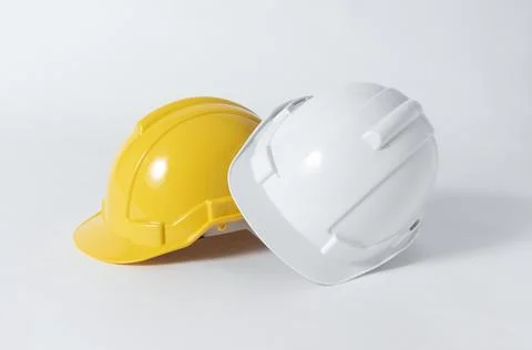 Plastic safety helmet for engineer on gray background. 写真素材