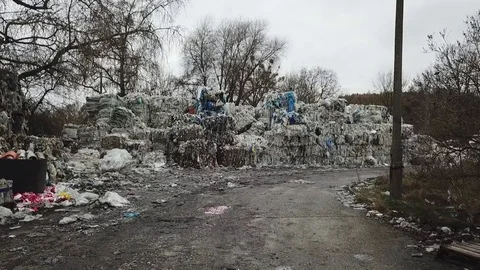 Plastic scrap recycling waste piling up on yard  動画素材 84819225