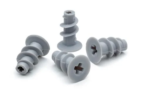 Plastic screw dowel on white background Stock Photos