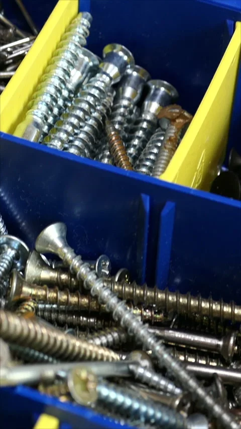 Plastic Screw Storage Container. Dolly Slider Shot. Vertical. Stock Footage 276491622