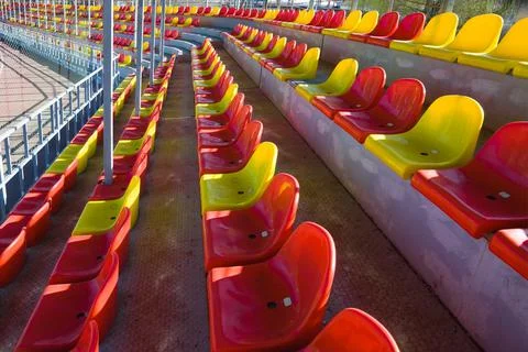 Plastic seats at stadium Stock Photos