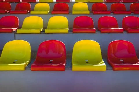 Plastic seats at stadium Stock Photos