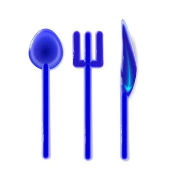 Plastic Set Toy realistic tablewares rounded, blue glossy. Isolated on light Stock Illustration