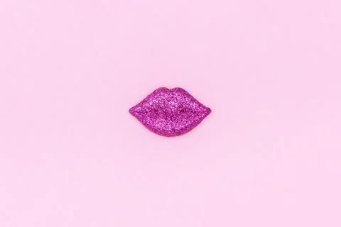 Plastic shiny lips close-up on pink background. Stock Illustration