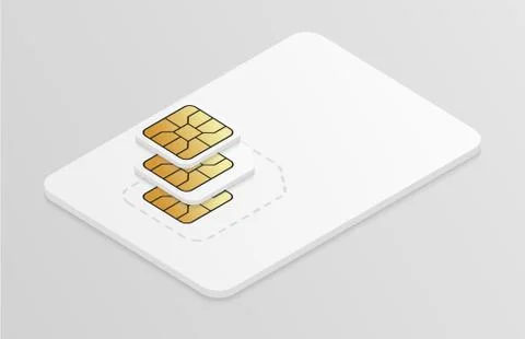 Plastic SIM card mockup. Mobile phone standard, micro and nano cellular card. 스톡 일러스트