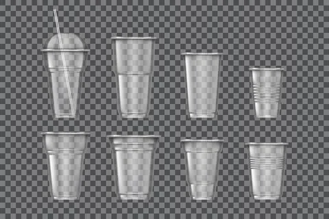 Plastic smoothie cup, clear mockup collection. Glass of juice, cold coffee Illustrazione stock
