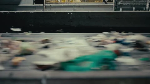 Plastic Sorting Facility Conveyor Belt Processing Recyclable Waste Materials Stock-Footage 331166507