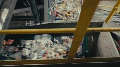Plastic Sorting Facility Conveyor Belts Moving Waste for Recycling Process 库存影片 331166495