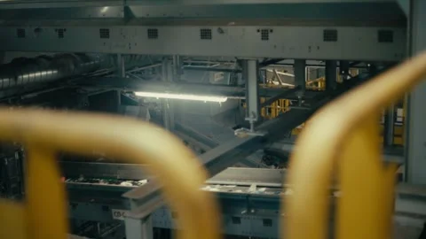 Plastic Sorting Facility Conveyor Belts Moving Waste for Recycling Process Stock Footage 331166538