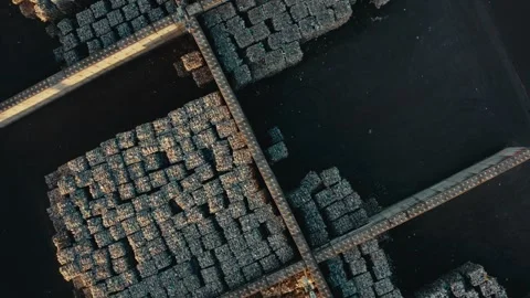 Plastic Sorting Facility with Stacked Waste Bales Viewed from Above Drone 库存影片 331166715