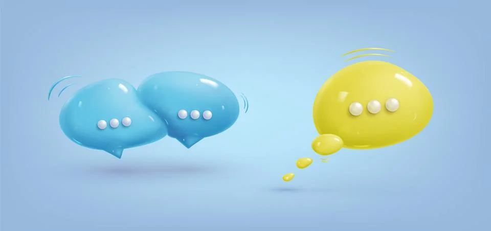 Plastic speech bubble. 3d vector render icon message dialog button. Realistic Stock Illustration