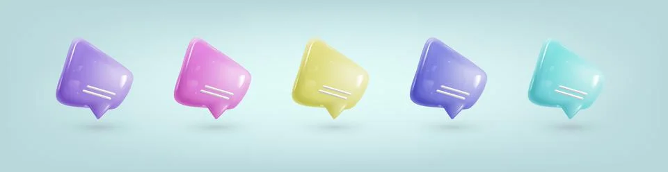 Plastic speech bubble. 3d vector render icon message dialog buttons. Realisti 스톡 일러스트