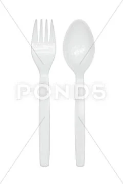 Plastic spoon and fork Stock Photos