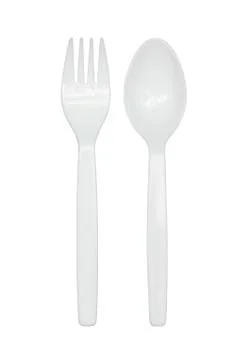 Plastic spoon and fork Stock Photos