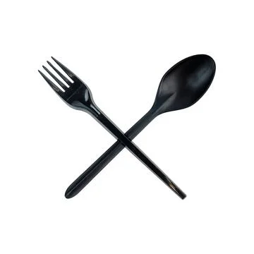 Plastic spoon and fork on a white background Stock Photos