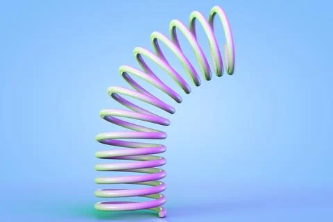 Plastic spring bends against blue background Stock Illustration