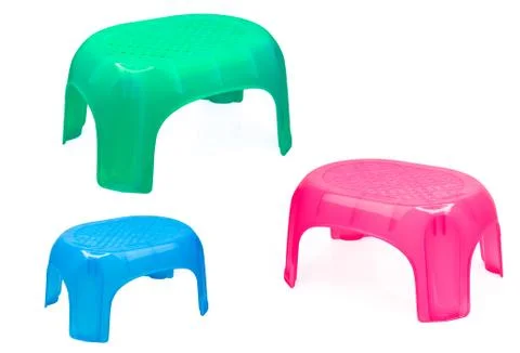 Plastic stool for bathroom or kitchen. Children chair. Green, blue, and pink  Foto stock