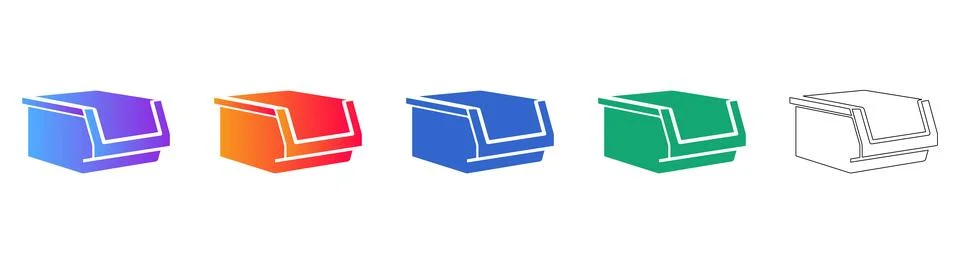 Plastic Storage Bin Vector Icon Set Stock Illustration