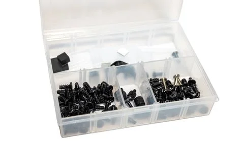 Plastic Storage Box with Hardware Assortment Stock Photos
