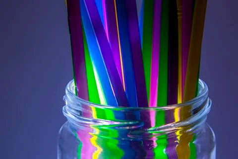 Plastic straws in a glass jar Stock Photos