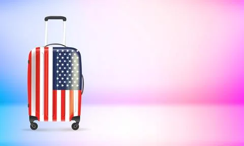 Plastic suitcase with USA flag. 3d vector banner with copy space Stock-Illustration