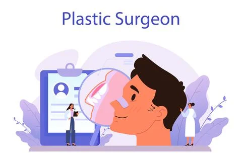 Plastic surgeon concept set. Idea of body and face correction. Rhinoplasty Stock Illustration