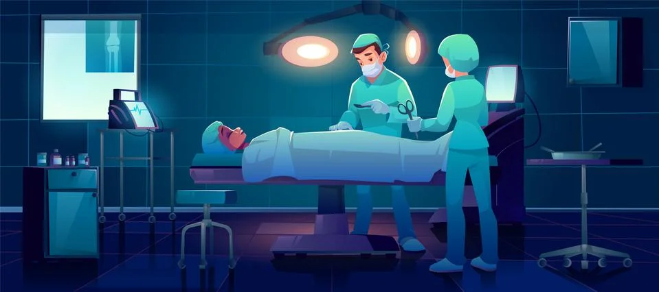 Plastic surgeon operating patient in surgery room Stock Illustration