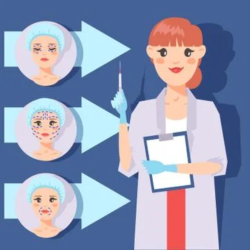 Plastic surgery banner vector illustration. Doctor consultation. Face correction Stock Illustration