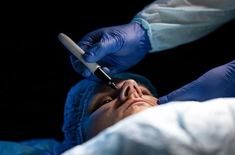 Plastic surgery to change the shape and size of the girl's nostrils. Rhinoplasty Stock Photos