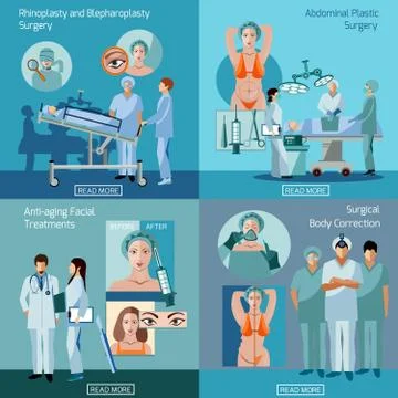 Plastic surgery concept 4 flat icons square Stock Illustration