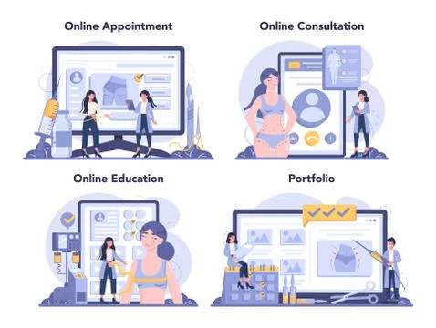 Plastic surgery online service or platform set. Idea of body correction. Stock Illustration