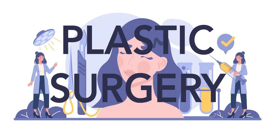 Plastic surgery typographic header. Idea of body and face correction. Stock Illustration