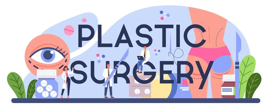 Plastic surgery typographic header. Idea of body and face correction. Stock Illustration