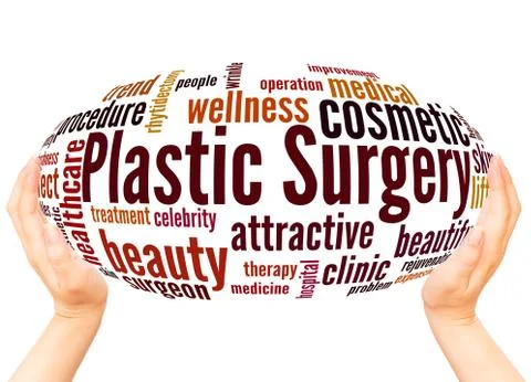 Plastic surgery word cloud hand sphere concept Stock Photos