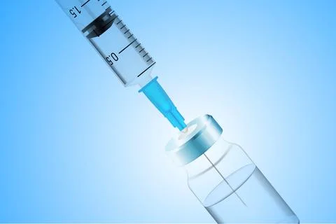 Plastic syringe with needle and bottle. Vaccination concept Stock Illustration